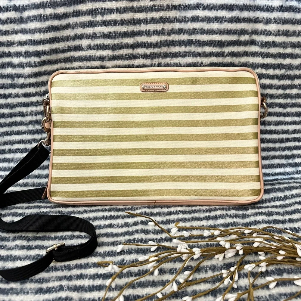 Rebecca Minkoff Gold Cream Stripe‎ Cross Body Tabitha Tablet Sleeve Case
